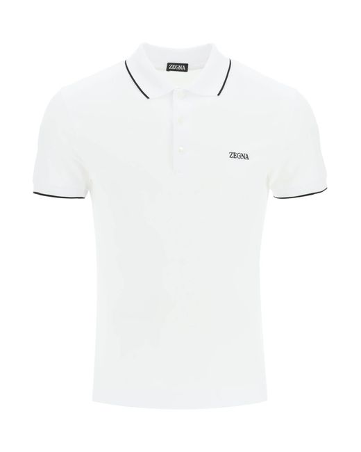 Zegna White Zegna Logoed Cotton Polo Shirt for men