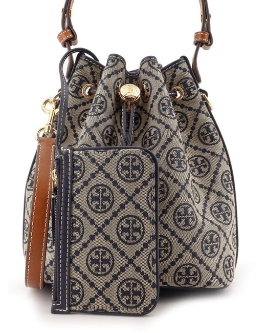 Tory Burch Black T Monogram Jacquard Fabric Bucket Bag