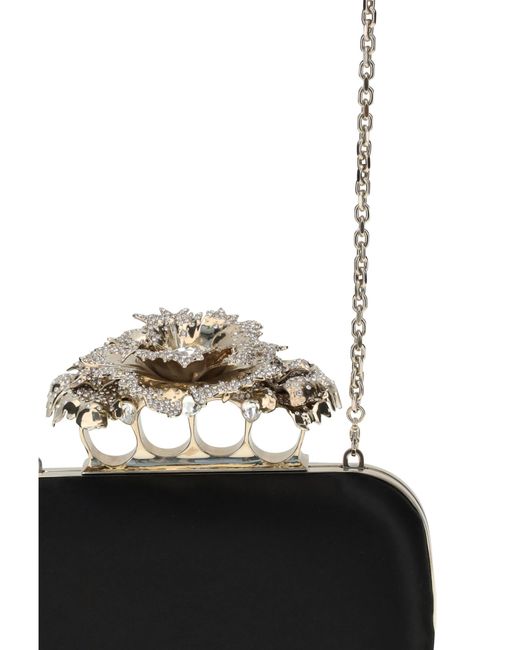 Alexander McQueen Black Carnation Knuckle Clutch