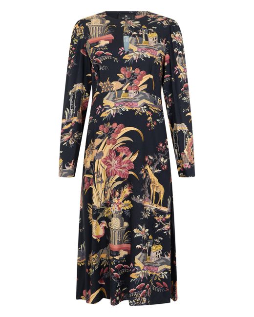 Etro Black Long Printed Dress Viscose