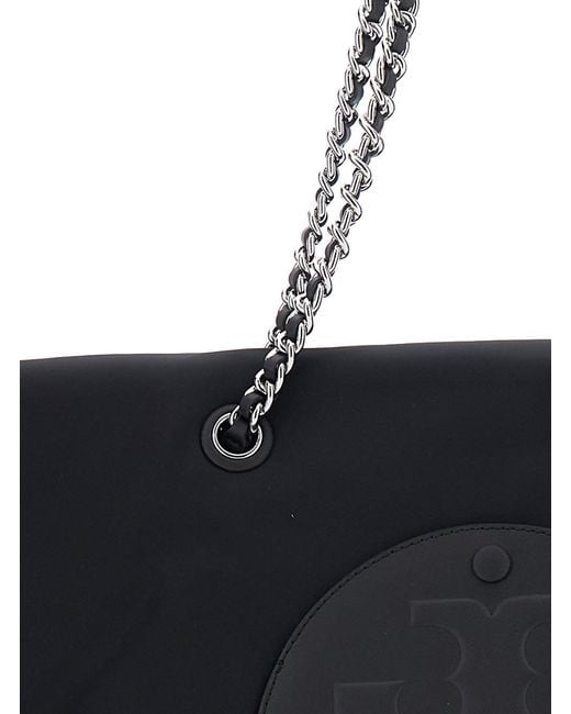 Tory Burch Black 'Ella Large' Shopping Bag With Tone-On-Tone Logo Detail