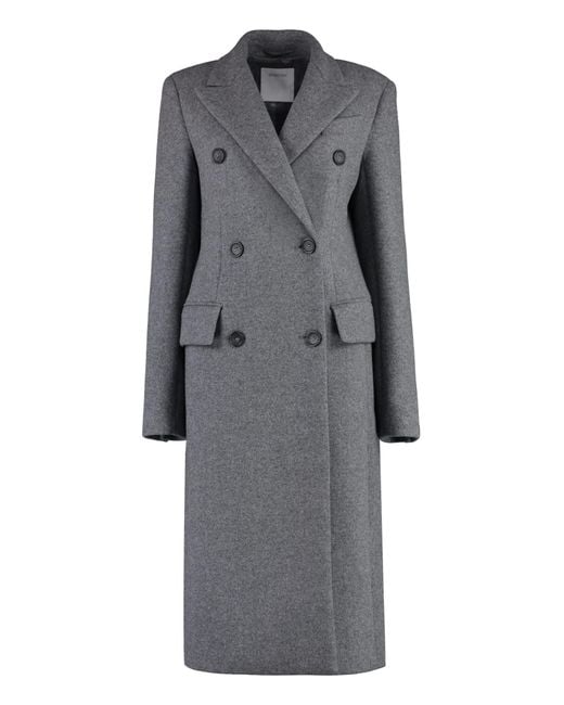 Sportmax Gray Adua Double-breasted Wool And Cashmere Coat
