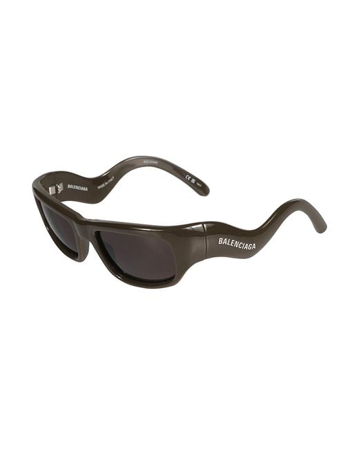 Balenciaga Brown Wavy Temple Logo Sided Sunglasses