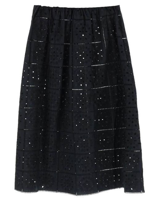 Ganni Black Broderie Anglaise Midi Skirt