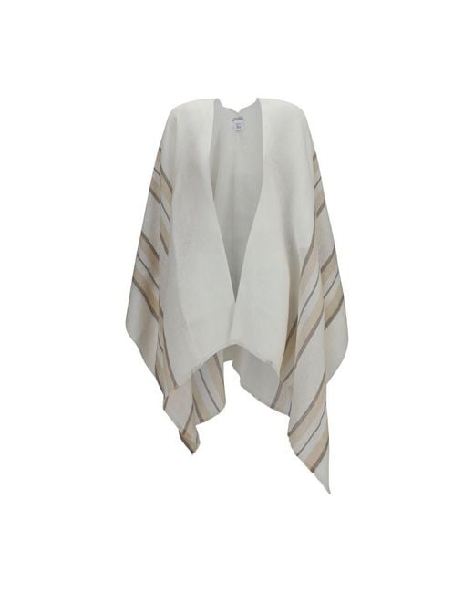 Brunello Cucinelli Gray Beige Linen Poncho