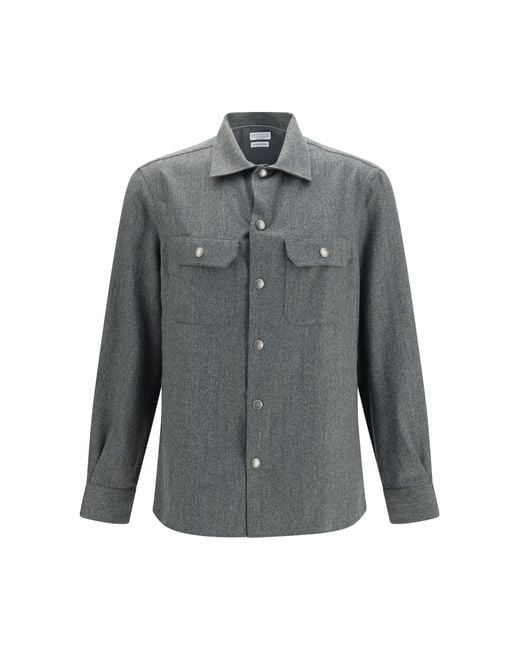 Brunello Cucinelli Gray Virgin Wool Shirt Fleece Ovis Aries for men