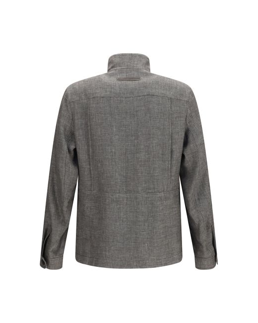 Zegna Gray High-Collar Shirt Jacket for men