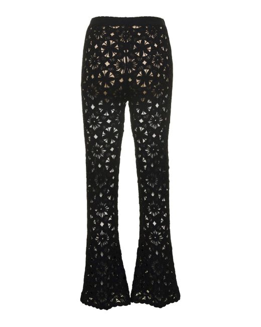 Twin Set Black Flared Pants With Crochet Work