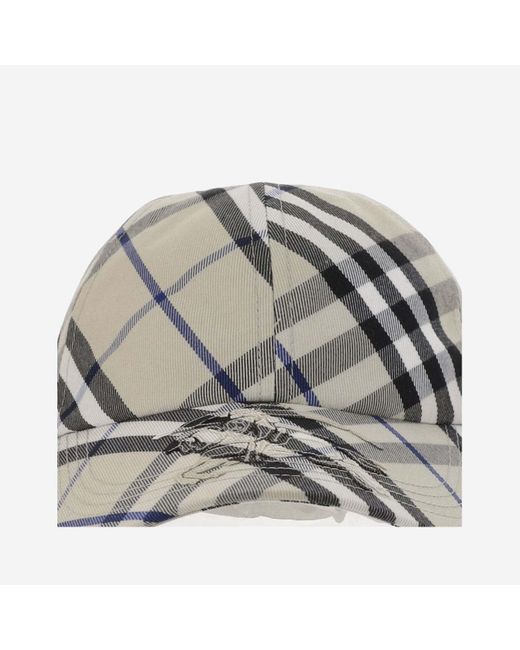 Burberry Gray Cotton-Blend Baseball Cap With Check Pattern for men