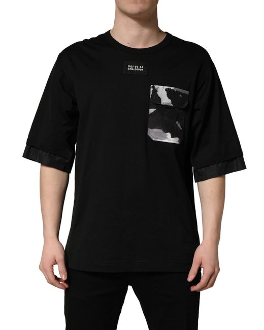 Dolce & Gabbana Black Camouflage Pocket Oversized T-Shirt Cotton Polyester for men