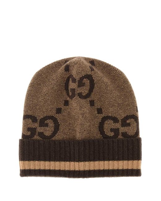 Gucci Brown Embroidered Cashmere Beanie Hat
