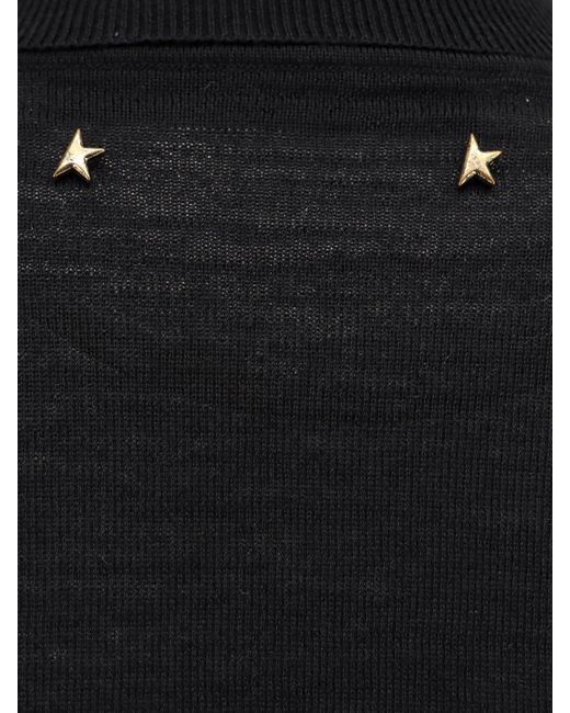 Golden Goose Deluxe Brand Black Fitted Turtleneck Sweater With Metallic Star Accents