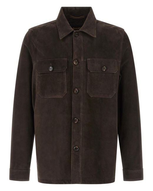 Moorer Black Klaus Overshirt Lamb Leather (Ovis Aries) Down Jacket, Parka, Casual Jackets for men