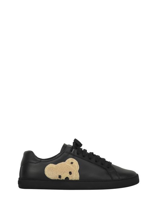 Palm Angels Black New Teddy Bear Leather Low-Top Sneakers for men