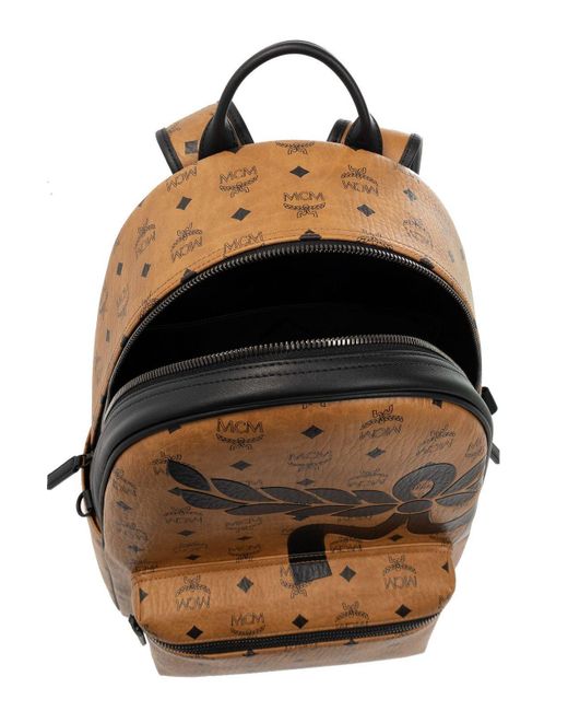 MCM Brown 'stark' Backpack With Monogram,