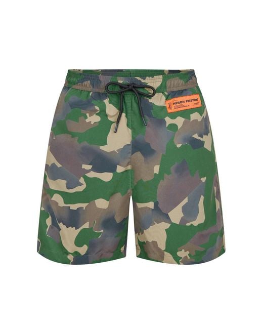 Heron Preston Blue Camouflage Logo Patch Swim Shorts Clothing Beachwear for men