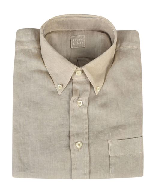 120% Lino Gray Regular Fit Button Down Shirt for men
