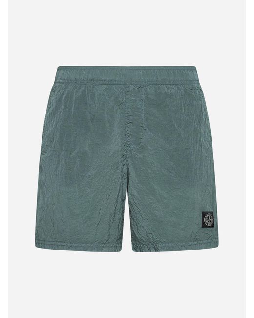 Stone Island Green Logo-patch Swim Shorts for men