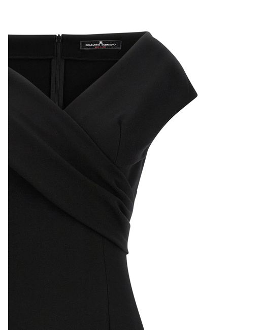 Ermanno Scervino Black Midi Dress With Crossover Front