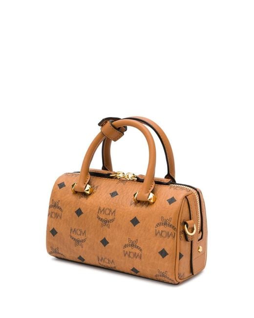 MCM Brown Visetos Monogram Mini Boston Bag Tote