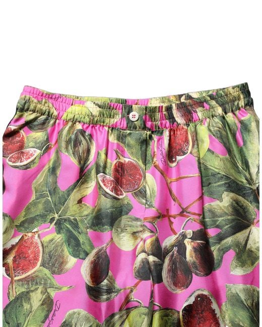 Dolce & Gabbana Fuchsia Fig Fruit Leaf Tapered Trouser Pants