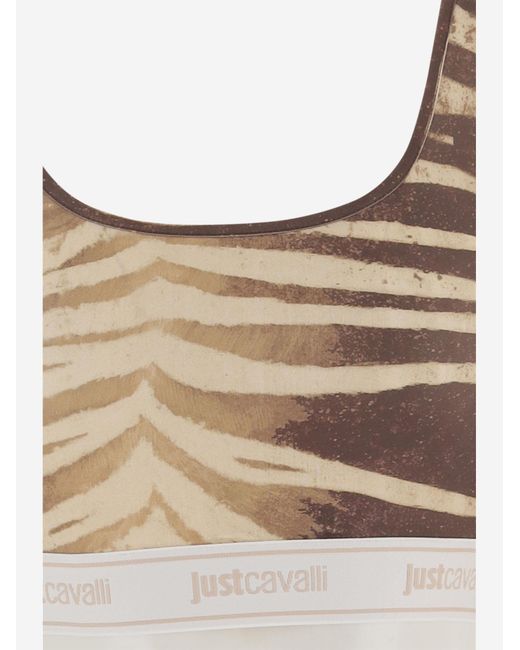 Just Cavalli Natural Short Stretch Jersey Top Polyester Tops