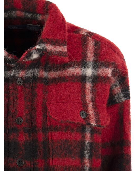 Polo Ralph Lauren Red Oversized Wool-Blend Plaid Shirt