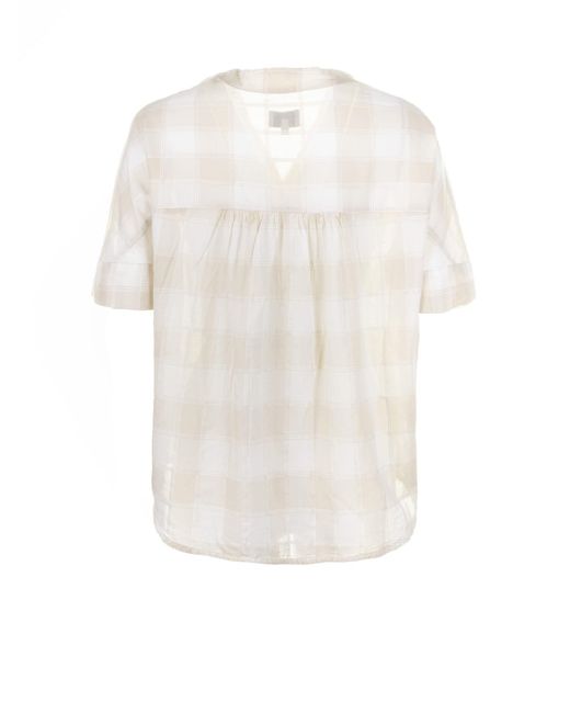 Woolrich White Checked V-neck Short-sleeved Shirt