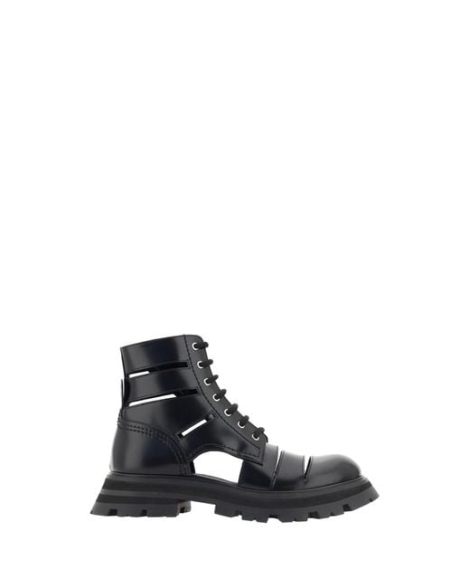 McQueen Black Ankle Boots Wander Combat Calf Leather