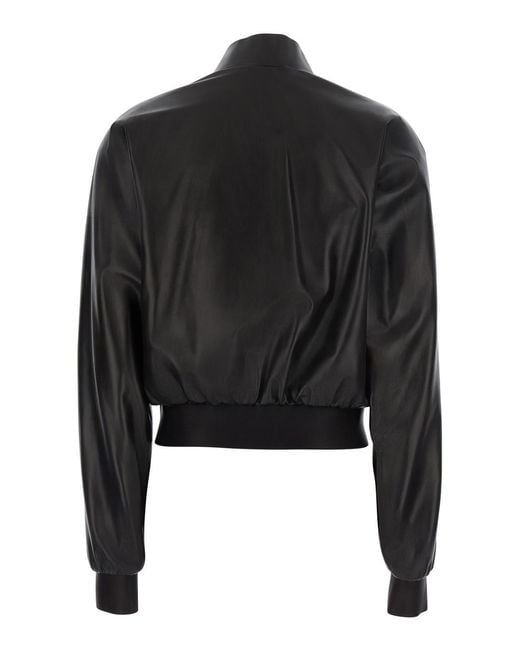 Gucci Black Cropped Leather Bomber Jacket Coat