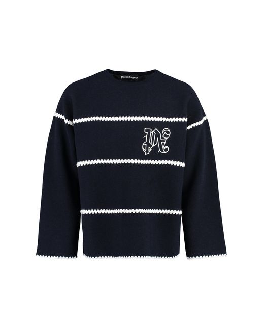 Palm Angels Black Knit Wool Blend Pullover Viscose Sweatshirts for men