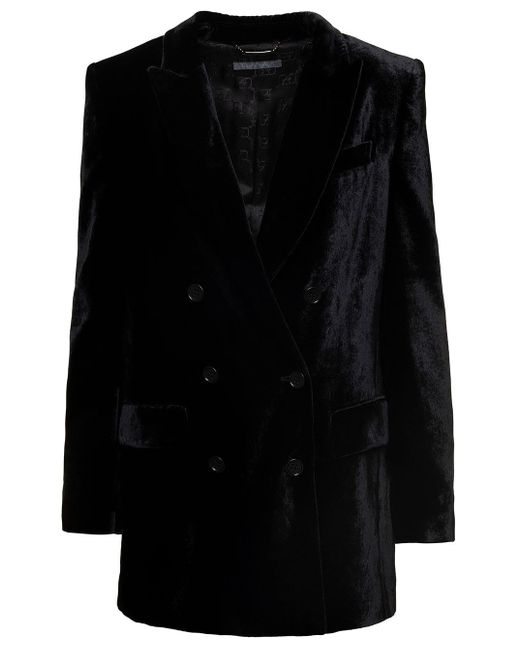 Alberta Ferretti Black Double-breasted Jacket With Tonal Buttons In Velvet Woman