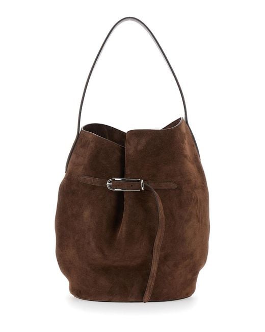 Liffner Brown Shoulder Bag Belted Bucket With Buckle On Front