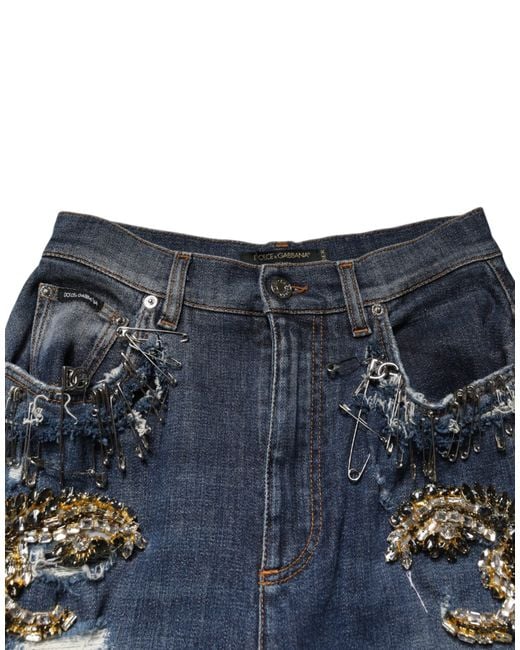 Dolce & Gabbana Blue Cotton Rhinestone Embellish Denim Jeans Co+01 Clothing