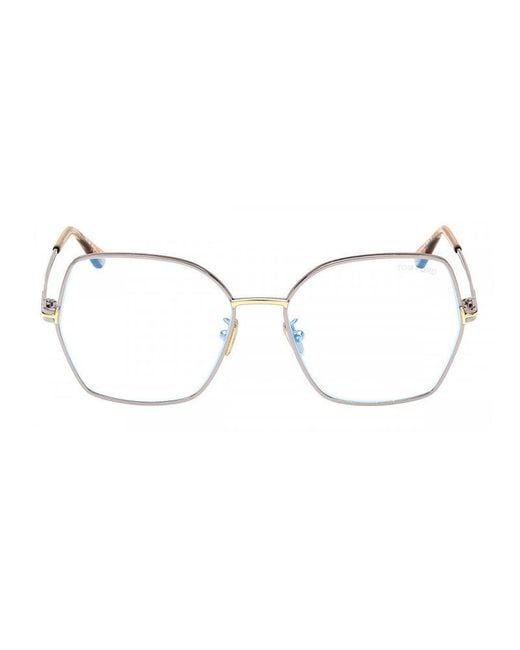 Tom Ford Metallic Eyeglasses Butterfly Full Rim, Shiny Light Ruthenium Frame And Clear Block Lens Ft5876-B014