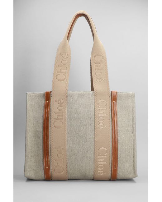Chloé Natural Woody Tote In Beige Canvas