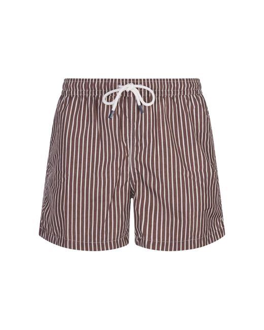 Fedeli Brown And Striped Swim Shorts for men
