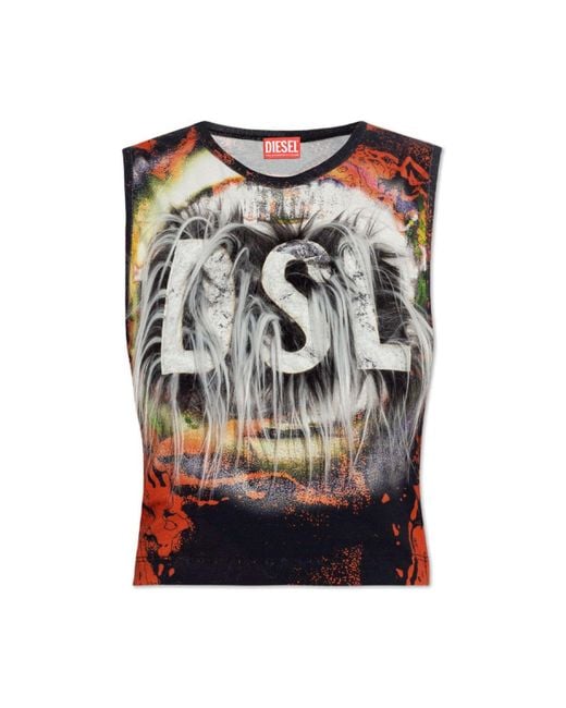 DIESEL Red Top With Logo T-Grafite, '