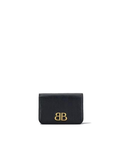 Balenciaga Black Leather Bb Wallet And Card Holder Lamb