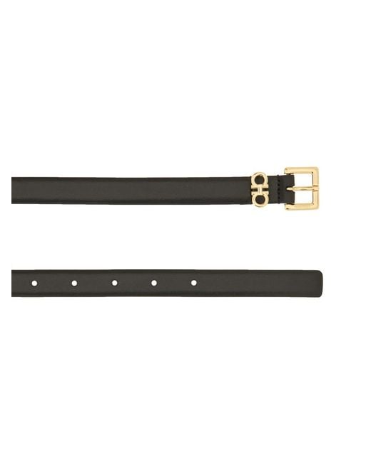 Ferragamo Black Leather Belt With Double Gancini Buckle