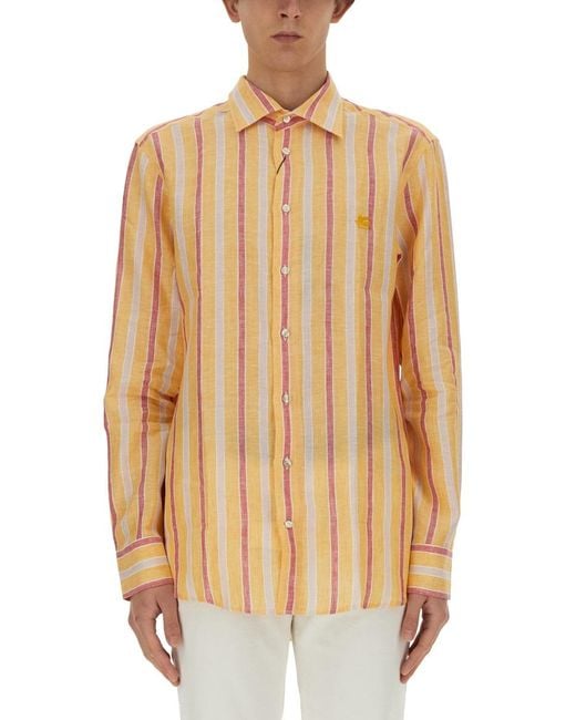 Etro Natural Pegasus Logo Shirt Linen for men