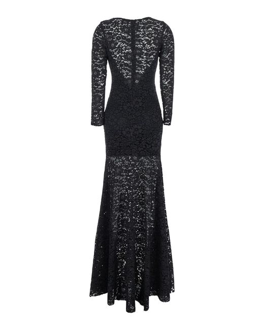 Le Plain Black Maxi Dress With Rear Concealed Zip Closure And All-Over Embroidery
