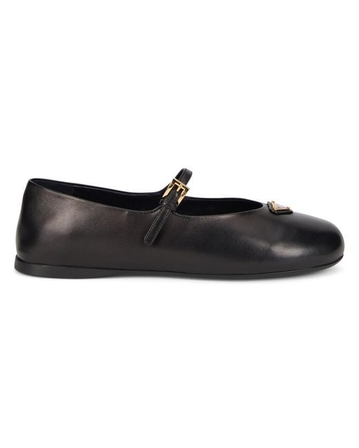 Prada Black Leather Ballet Flats With Ankle Tie Lambskin Ballerina Shoes