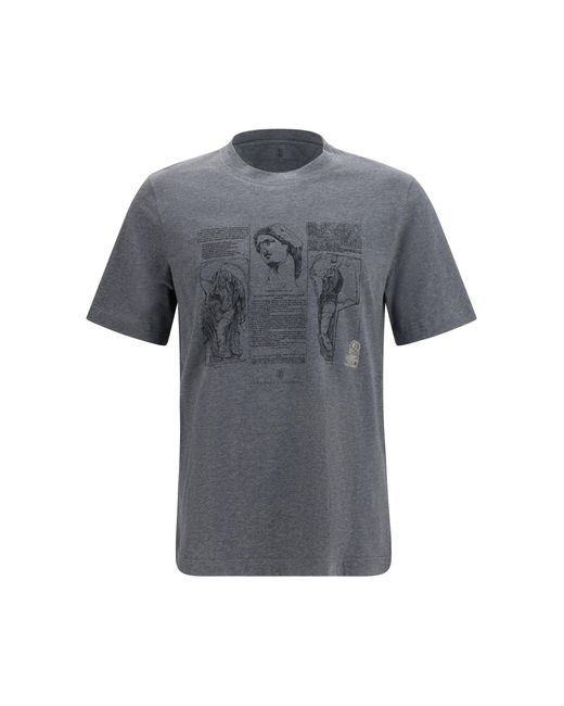 Brunello Cucinelli Gray Cotton Printed T-Shirt T-Shirts for men