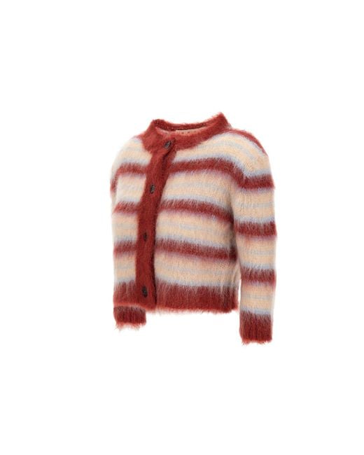Marni Red "iconic Brushed Stripes" Mohair Cardigan