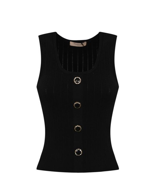 Twinset Black Knitted Top With Decorative Buttons
