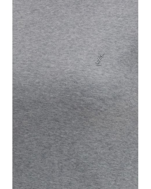 Saint Laurent Gray Fitted Cotton T-Shirt With Embroidered Logo T-Shirts