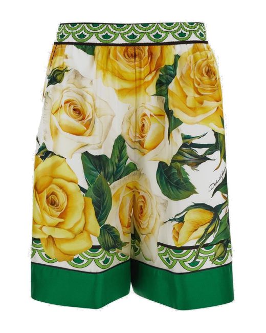 Dolce & Gabbana Green Floral Printed Shorts