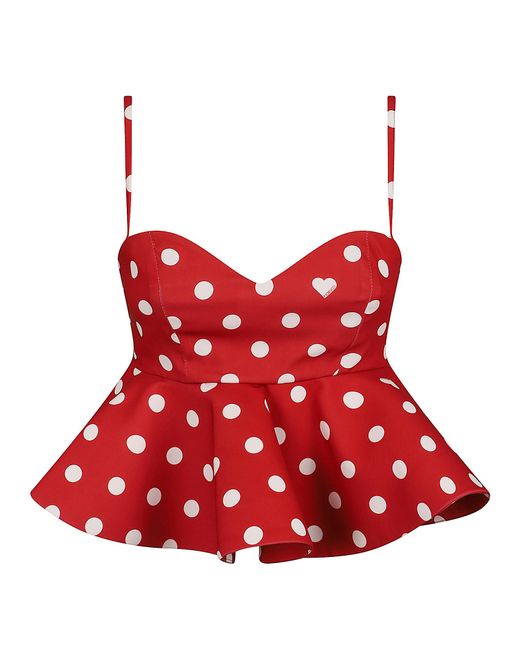 Fiorucci Red Neoprene Polka Dot Peplum Crop Top