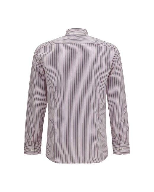Etro Purple Roma Striped Cotton Shirt With Pegaso Logo for men